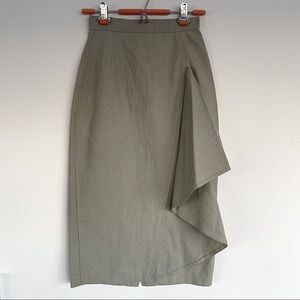 Linen Midi Pencil Skirt with a Side Drape